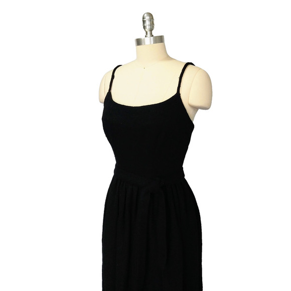 Vintage 50s Marek New York Black Maxi Dress Size S Wool Blend Belted Avant Garde - Picture 6 of 10